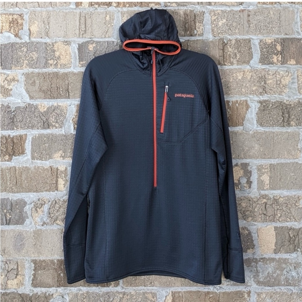 Patagonia R1 Hoodie Charcoal Gray Orange Size Medium